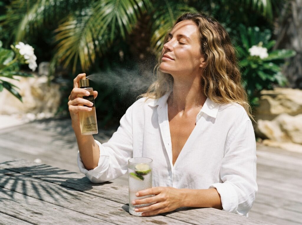 Donna che utilizza Victoria's Secret Coconut Passion Fragrance Mist